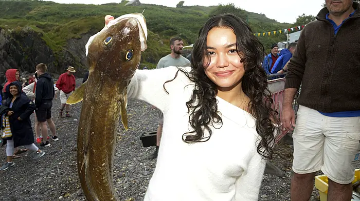 NEWS 3/8/2025 Pictured at the annual fishing competition at Sands Cove, Clonakilty was Leanne Blackwell with her Conger eel. Picture Denis Boyle