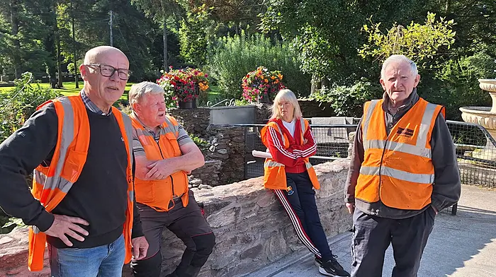 Paul Kingston, Martin Coughlan, Sheila Murphy and Murty Lehane of the Macroom Tidy Towns group take a well deserved break.