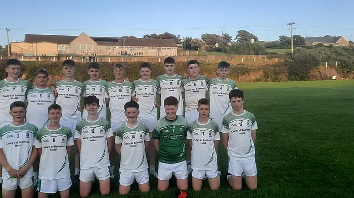 The U16 boys team had a good championship win last Monday evening in Rath with a full time score of Ilen Rovers 4-09, Kilbrittain 1-10. Back: Conor Coakley, Alex Hedger, Ciaran Barry, Donnacha Collins, Andrew Connolly, Matthew Ashe, David Michael Morrison, Aodh Whooley, Kevin Collins. Front: Matthew Sellars, Shane Murphy, Jack Crowley, Conall Whooley, Senan Whooley, Fiachra Garret,  Robbie Walsh.