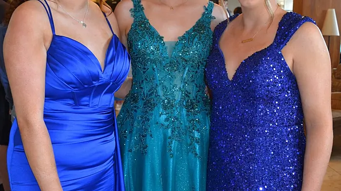 Catherine O'Callaghan, Leap, Muireann Deane and Jessica Connolly, Skibbereen at the Skibbereen Community School Debs Ball. Photo; Anne Minihane.