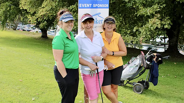 Katelyn Barrett, Patricia McCarthy and Mary Cronin at the recent St Mary’s GAA golf classic which was held at Macroom Golf Club.