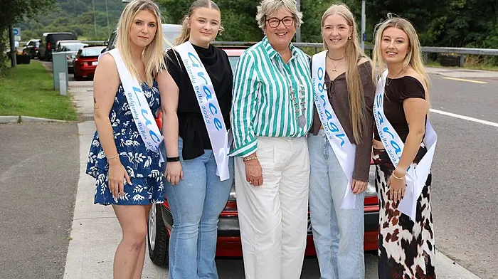 Chairperson of the Bandon/Kinsale Municipal Area, Cllr Marie O'Sullivan, launched the Belgooly Summer Festival and posed with the contestants for Belle of  Belgooly Grace O'Riordan, Oonagh McCarthy, Sarah Cotter and Lucy Quinlan.