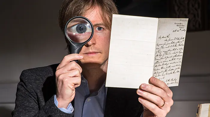 FREE REPO FOR PRESS: Blackpool, Cork, Ireland. 21st August, 2025. Archivist Felix Meehan examines documents about Dunmanway from the Daniel MacCarthy Glas  archive and exhibition which will be open to the public at the Cork City and County Archive on Great William O'Brien Street, Blackpool, Cork. - Picture: David Creedon