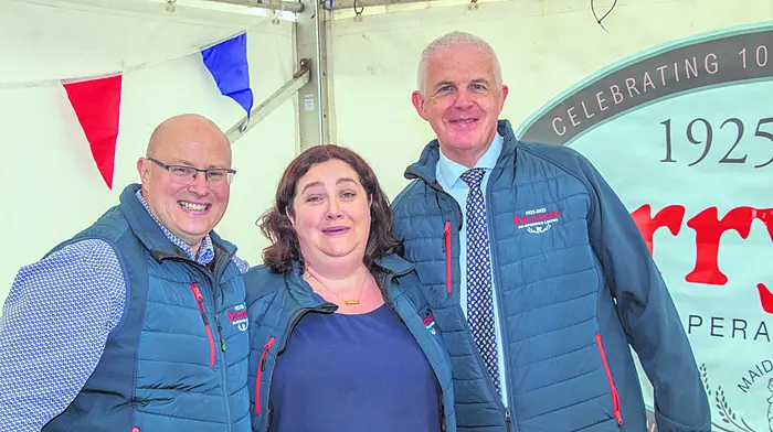 “Barryroe Staff,” (L to R), Tim Kingston, Branch Manager, Deirdre Griffin and Retail Manager John Cuddihy at the Barryroe Co-op Centenary event.
