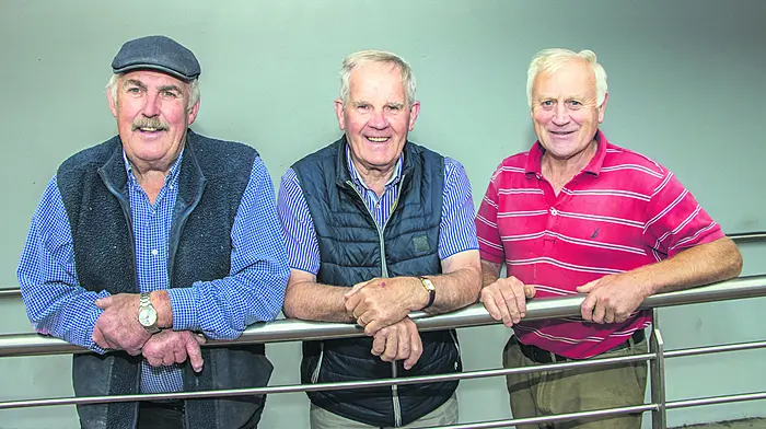“Keeping an eye out,” Timmy Finn, Courtmacsherry, Lawrence O’Donovan Butlerstown and Denis O’Sullivan Lislevane at the Co-op celebrations.