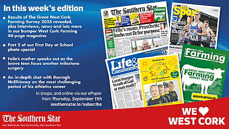 THE SOUTHERN STAR IS IN STORES NOW: FREE 48-page West Cork Farming magazine; Feile's mother speaks out as the brave teen faces another milestone surgery; In-depth chat with Darragh McElhinney Image