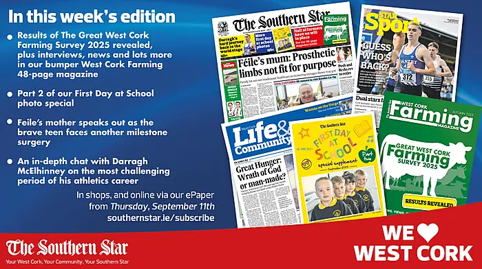 THE SOUTHERN STAR IS IN STORES NOW: FREE 48-page West Cork Farming magazine; Feile's mother speaks out as the brave teen faces another milestone surgery; In-depth chat with Darragh McElhinney Image