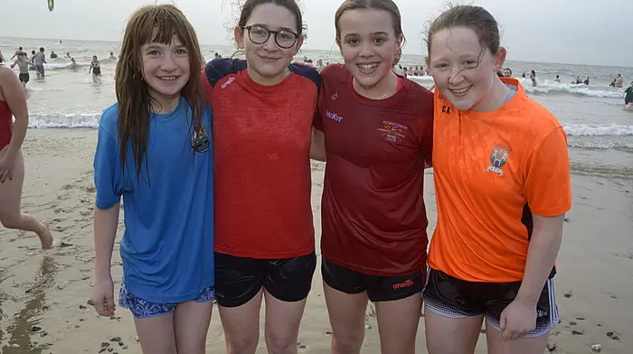 Aoife Kelly, Aisling Kearney, Shannon Yates and Clodagh Kearney at the Christmas swim at Garretstown . (Photo: Denis Boyle).