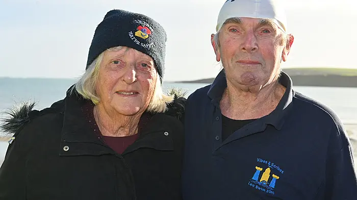 Clonakilty's Annette and Joe Cashman at the annual Courtmacshserry RNLI New Year's Day Swim in Broadstrand, Courtmacsherry.   (Photo: Martin Walsh)