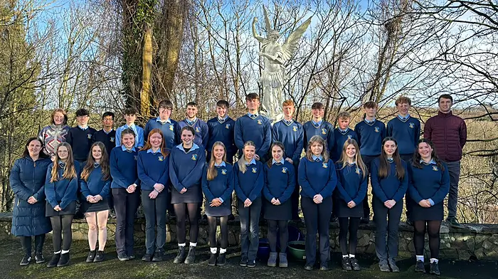 The twenty-six participants heading for the BT Young Scientist & Technology Exhibition at the RDS in Dublin this week. Mount Saint Michael entered sixteen projects this year and were delighted to have nine of them accepted into the prestigious event. Thanks was expressed to Mr O’Rourke, Ms Power and Ms O’Neill for their guidance over the last few months.