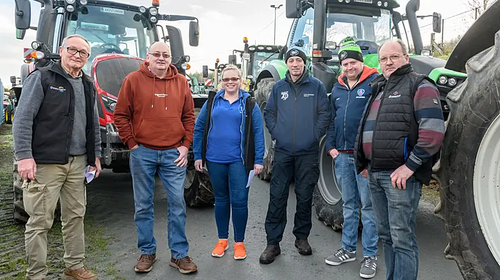 Christie Draper, Simon Draper (both Ballinspittle), Stella McGrath (Innishannon), Dan McCarthy (Grenagh), Connor Wotton (Innishannon) and Thomas Draper (Ballinspittle) enjoying the recent Kilbrittain tractor run. (Photo: David Patterson)