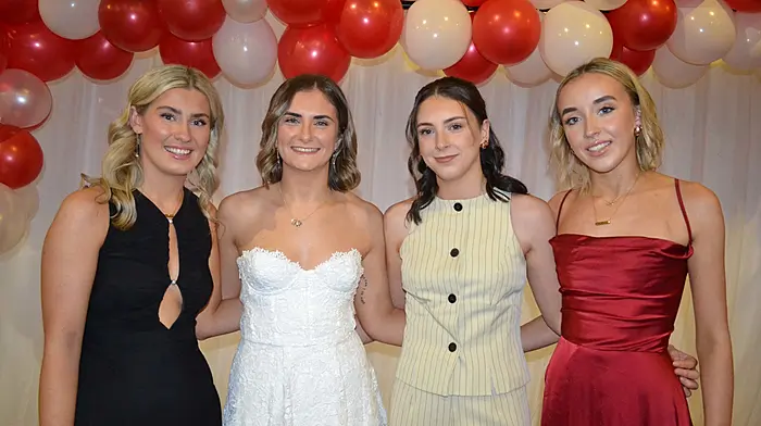 Enjoying the O'Donovan Rossa LGFA celebration night were Tara O'Regan, Sarah and Aoife Hurley and Leah Hegarty.