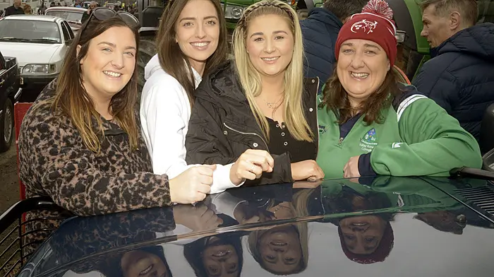 Ema Desmond, Eibhlín Lyons, Cliona O'Donovan and Lisa O'Mahony enjoying the Bandon tractor run. (Photos: Denis Boyle, Gearoid Holland)