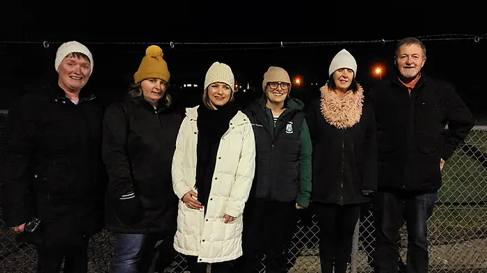 Eilish Murphy, Hazel Duggan, Deirdre Seymour, Carmel O'Driscoll,  Liz Collins and Gearóid MacEoin enjoying Ireland Lights Up walk at Church Cross Pitch last Thursday night