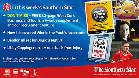 IN THIS WEEK'S SOUTHERN STAR: West Cork Business and Tourism Awards supplement & Recruitment feature inside, How I discovered Winnie the Pooh’s local roots, Bandon all set for Brigid’s festival, Liby Coppinger on her road back from injury; In shops and online via our ePaper from Thursday, January 30th Image