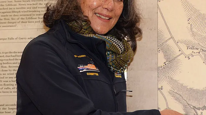 Kilbrittain's Colleen Douglas, a member of the Courtmacsherry RNLI Fundraising Team  pictured at the event marking the centenary of the sinking of the Cardiff Hall off the Seven Heads on January 13th 1925. The event took place in Butlerstown Hall.   Having left South America some three weeks earlier and bound for Cork harbour, the maize carrying ship of 3,944 tonnes floundered during a ferocious storm before smashing into the Shoonta Rock outside Travara Cove with the loss of the entire crew of twenty-eight people.   Photo: Martin Walsh.