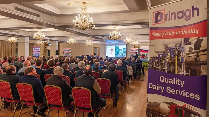 Skibbereen, West Cork, Ireland. 15th Jan, 2025. Drinagh held its Spring Dairy Seminar at the West Cork Hotel, Skibbereen on Thursday last with over 100 farmers attending. Speaking at the event were Enda Buckley, Carbery; Professor Patrick Wall, UCD and Joe Patton, Teagasc. Picture: Andy Gibson.
