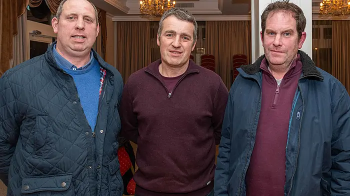 David Salter, Skibbereen; Declan Harrington, Skibbereen and John Sweetnam, Ballydehob. at Drinagh's Spring Dairy Seminar at the West Cork Hotel, Skibbereen. (Photo: Andy Gibson)