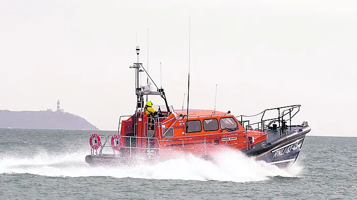 This year is a very special year for the Courtmacsherry Lifeboat, as it is the 200th anniversary of the arrival of ‘The Plenty’ to Courtmacsherry, the first RNLI Lifeboat to be stationed in Ireland.  The new Shannon-class Courtmacsherry Lifeboat, the RNLB Val Adnams (above) during exercise in Courtmacsherry Bay against the backdrop the Old Head Lighthouse.  (Photo: Martin Walsh)