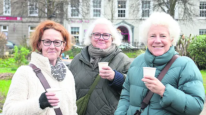 Schull ladies (from left): Anne O'Sullivan, Mary McDonnell and Clare McDonnell having a cuppa prior to some retail therapy in Clonakilty.  (Photo: Martin Walsh)