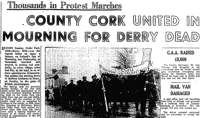 On This Day In...1972: County Cork united in mourning for Derry dead Image