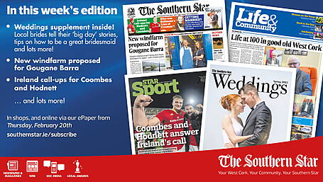 THE SOUTHERN STAR IS IN STORES NOW: Weddings 2025; New windfarm proposed for Gougane Barra; Ireland call-ups for Hodnett and Coombes Image
