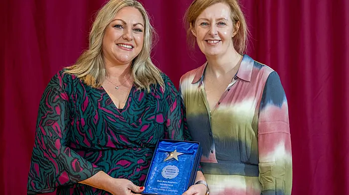 Winner of the 'Best New Business' category was takeNplace. Valda Binding of takeNplace receives her award from category sponsor Lorna Brookes of Collins Brookes & Associates. (Photo: Andy Gibson)