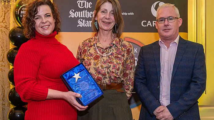 Winner of the 'Best Use of Creative Marketing' award were the Schull Harbour Hotel & East Meets West, with the award presented by category sponsor Ian O'Driscoll of Masterkabin. (Photo: Andy Gibson)