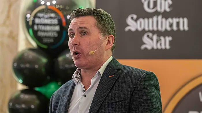 (Event MC Jonathan Healy addresses the assembled crowd. Photo: Andy Gibson)