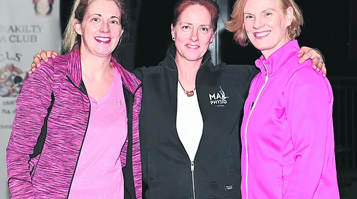 At the MaxPhysio & Pilates charity event in the Clonakilty GAA complex at Ahamilla last Friday night which was held in aid of Breast Cancer Ireland and West Cork Rapid Response were (from left): Mairead Coakley (Barryroe), Stefanie Schnell (MaxPhysio & Pilates) and Gertrude Sweetnam (Barryroe).    (Photo: Martin Walsh)