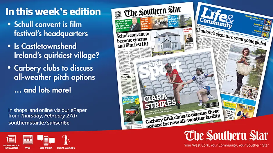 THE SOUTHERN STAR IS IN STORES NOW: Schull convent is film festival’s headquarters; Is Castletownshend Ireland's quirkiest village; Carbery clubs to discuss all-weather pitch options Image