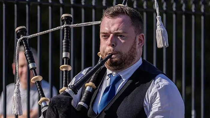 Gary Stephenson, pipe major of Carrigaline Pipe Band, who won the Ardmore Cup in the European Knockout solo bag piping competition in the Round Tower Hotel, Ardmore, in County Waterford last Sunday.