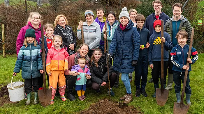 Castledonovan National School held a tree planting day as the school's pupils and parents came together to plant Beech, Birch, Bird Cherry, Crab Apple, Mountain Ash and Oak trees as part of the school's sustainibilty ethos. Deelish Garden Centre supplied the trees. (Photo: Andy Gibson)