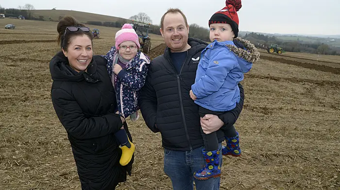 Áine and Joe Guerin with their children Annie and Billy at the ploughing match in Bandon.  (Photo: Denis Boyle)