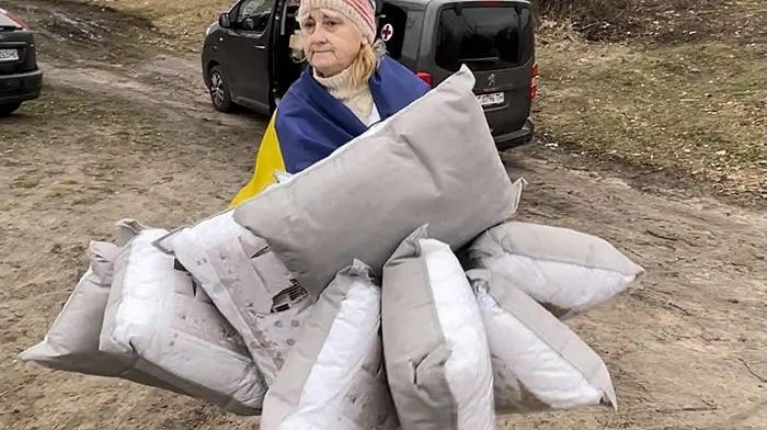 Fiona delivering aid in war-torn Ukraine.