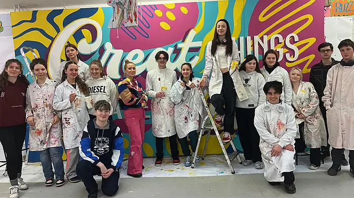 Transition Year art students at Schull Community College created a striking mural as part of their Creative Engagement project with mural artist Vanessa Power.