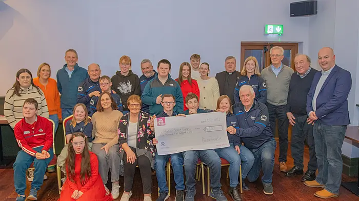 Members and representatives of Bandon Special Olympics attended the Copper Grove in Bandon to receive a cheque for €4,500 from the proceeds of funds raised from the recent Bandon tractor, truck, jeep and car run. Other beneficiaries that received similar funding from the event were Bandon Athletic Club and Bandon Union of Parishes.   (Photo: Gearoid Holland)