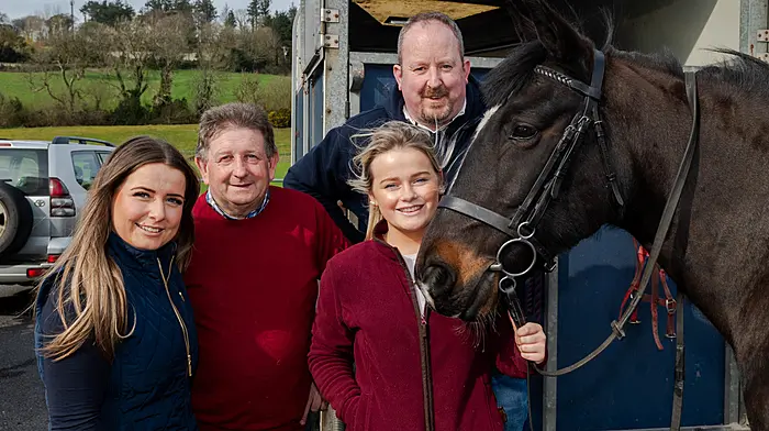 Rosscarbery's Maria, Tony and Siobhán O'Mahony, along with John Helen, at the Glandore Cheval which raised funds for the Union Hall RNLI. Below: Katie Butler and Anita Coffey at the Aiohill Tracrot Run earlier this month. (Photos: Andy Gibson & Denis Boyle).