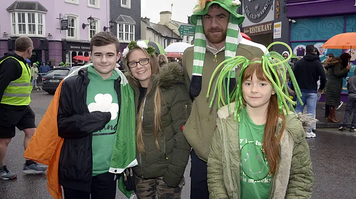 Pictured at the St Patrick's day parade at Bandon Co Cork was  David Cross and Mellisa O'Sullivan and children Kourtney and Luke Cross. Picture Denis Boyle