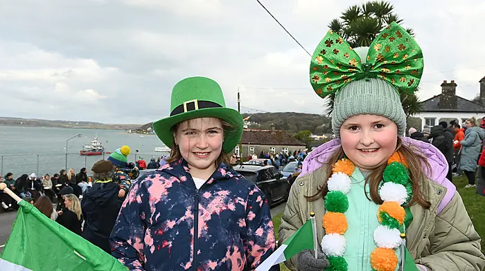 Timoleague's Rosie Harte and Elsie O'Donovan at the St. Patrick's Day Parade in Courtmacsherry.  (Photo: Martin Walsh)