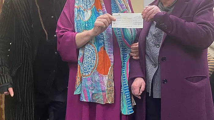 On behalf of the Clonakilty Bridge Club, club president Pauline Norris (centre), presented a cheque for €600 to Cork Sexual Violence Centre representatives, Dola Twomey and Mary Crilly (right). The much-needed funds will go towards counselling costs carried out at the centre.