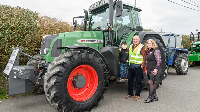 Paddy Deasy (Innishannon) with grandparents JJ and Veronica McCarthy (Ahiohill) checking out this immaculate Fendt 716 at the recently held Ahiohill tractor, car and truck run, which was followed by tractor dyno testing. Proceeds of the run will go to West Cork Rapid Response, Courtmacsherry Harbour RNLI and Ahiohill National School.  (Photo: David Patterson)