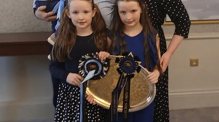Rebecca and Stephanie Fleming at the recent Irish Pony Society's national annual points awards event at the Killashee House Hotel, County Kildare with the Overall Champion Pony of the Year award for their pony Whiteleaze Secret Temptation.  Also included are Joe Fleming, Brian Fleming and Orla Whelton.