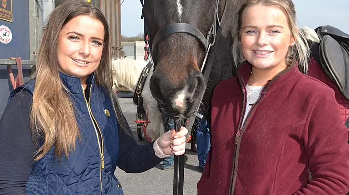 Sisters Marie and Siobhan O'Mahony from Glandore with Jess at the cheval ride fundraiser which was held last Sunday afternoon in aid of the Union Hall RNLI.   (Photo: Anne Minihane)