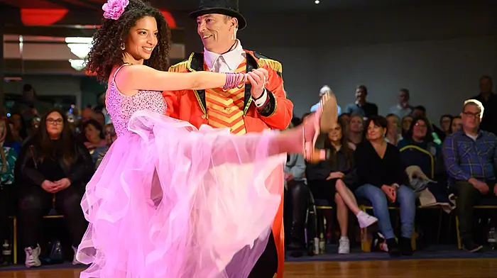 Clockwise from above: Dancers and locals Alyssa David and Chris Cronin strut their fabulous stuff at the Strictly Kinsale held last weekend; Mags Clancy and Emma Tyrell, Kinsale showed their support for the dancers; Simone and Marica Daly, also from Kinsale, supporting the 'Strictly' dancers, who performed in aid of a number of charities. (Photos: John Allen)