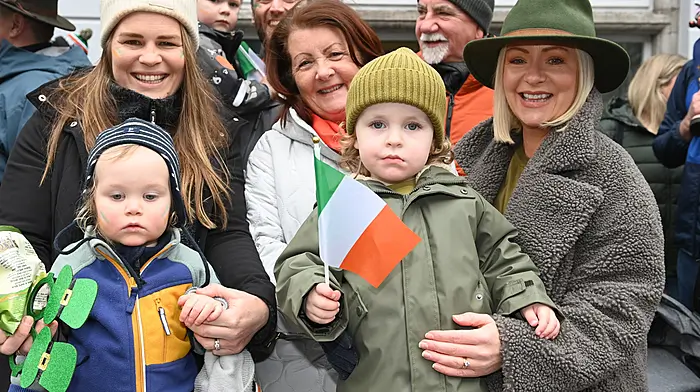 Members of the Coyle and Mythen families enjoying the St Patrick's Day parade in Clonakilty.  (Photo: Martin Walsh)
