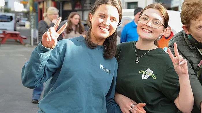 Millie Fitzpatrick and Katie O’Donovan enjoying the festivities in Bantry during the  Bantry Goes Green Festival.   (Photo: Tony O’Donovan)