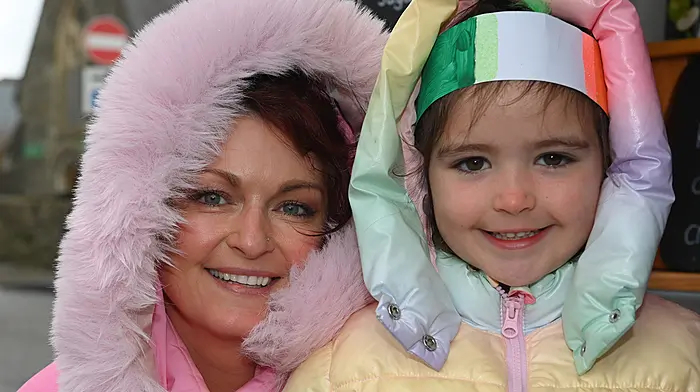 Clonakilty's Jessica and Chloe Cookson were suitably wrapped up for St Patrick's weekend in Clonakilty.   (Photo: Martin Walsh)