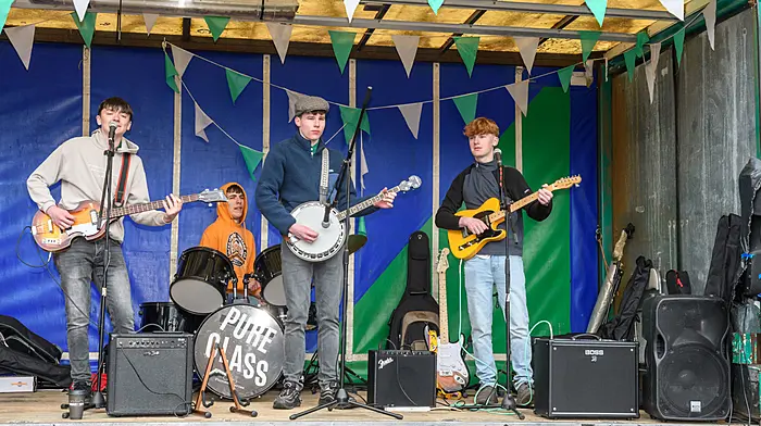 The band Pure Class entertaining the crowd at the Dunmanway St Patrick’s Day parade.  (Photo: David Patterson)