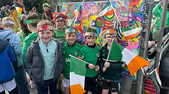 Tadhg Holland, Cullen O’Neill, Timothy Sheehy, Nicolas McSweeney and Eoghan Collins during Baltimore’s St Patrick’s Day parade.